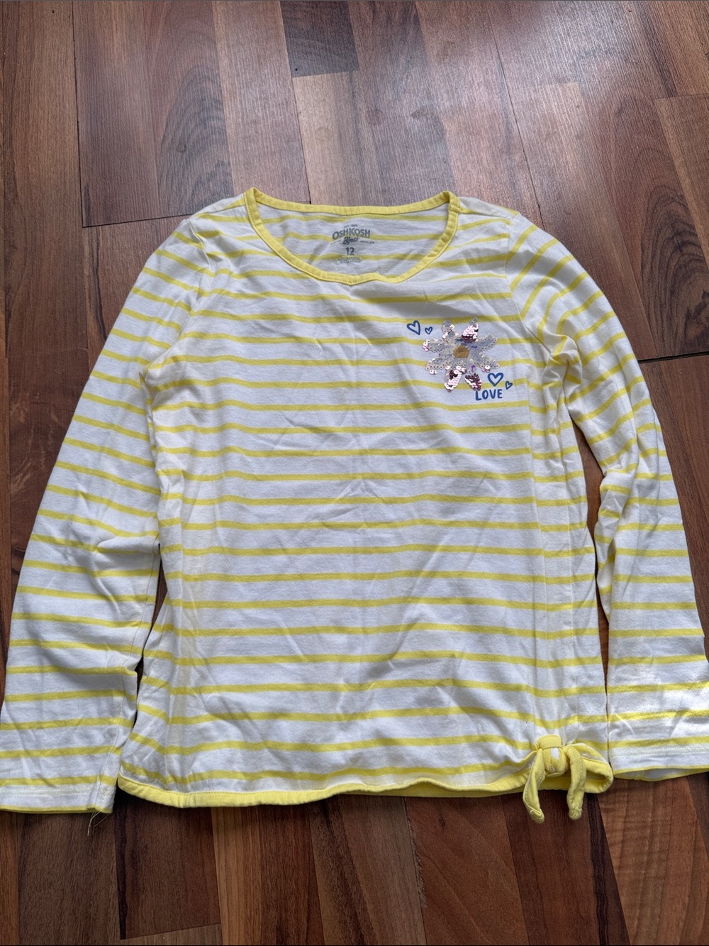 OshKosh B'gosh Yellow & White Striped Long Sleeve Top with Heart Sequin